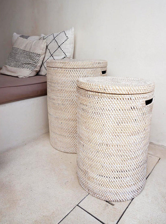 Rattan Wäschekorb Aga - Rattan mit Deckel weiss