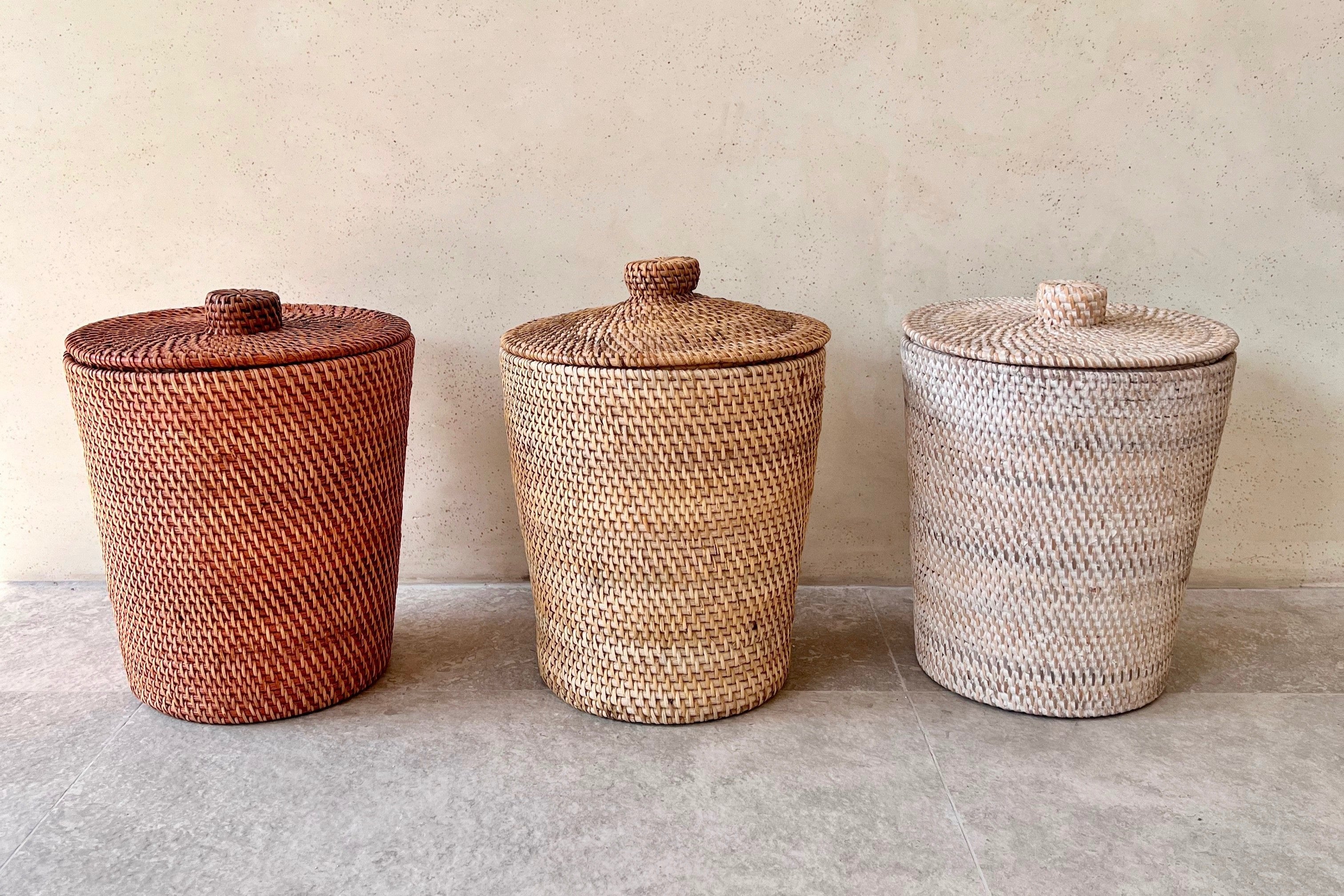 Liem Rattan-Korb – Handgefertigt, Rund, in verschiedenen Farben, mit/ohne Deckel