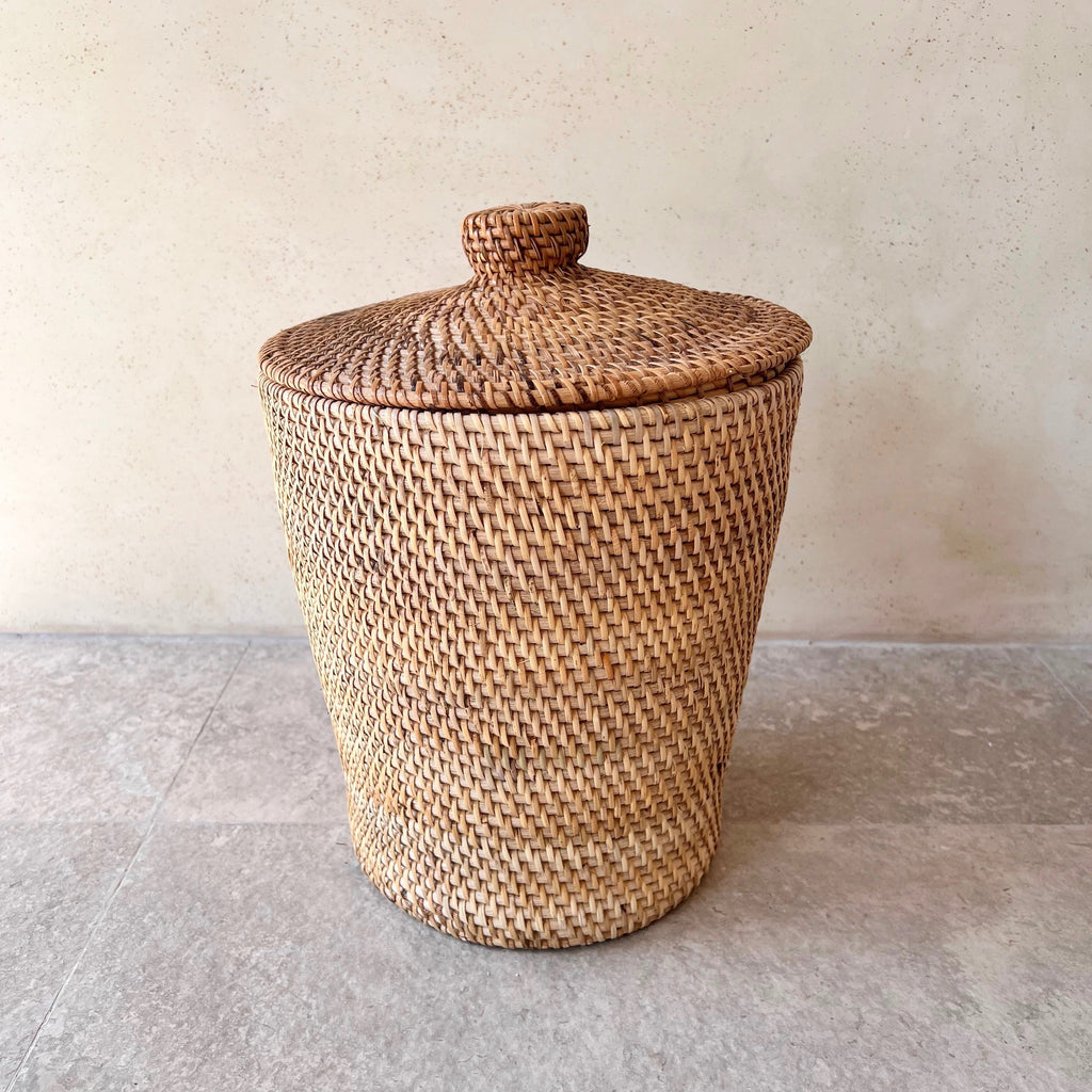 Liem Rattan-Korb – Handgefertigt, Rund, in verschiedenen Farben, mit/ohne Deckel