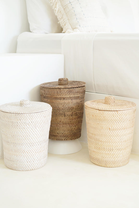 Liem Rattan-Korb – Handgefertigt, Rund, in verschiedenen Farben, mit/ohne Deckel