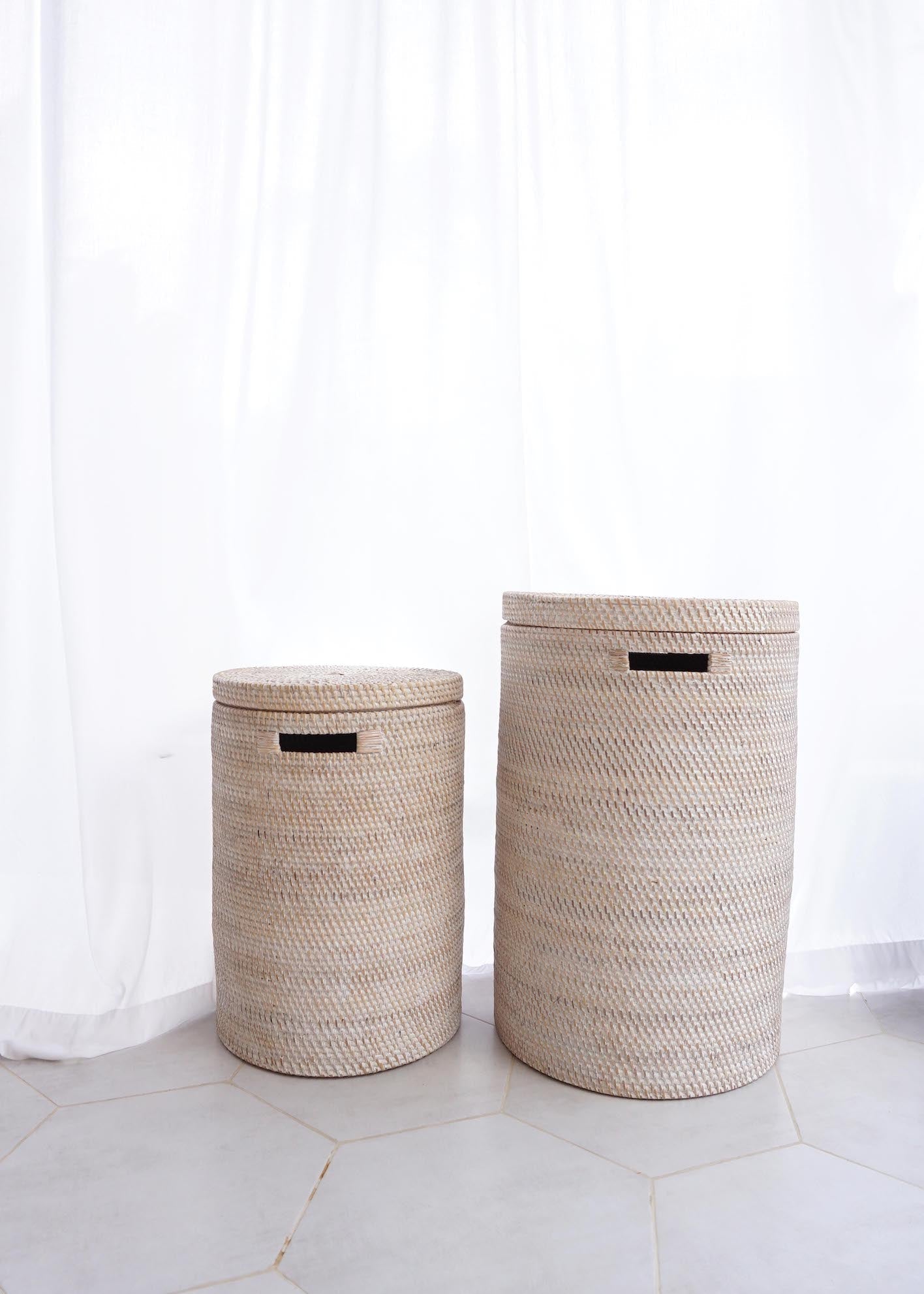 Rattan Wäschekorb Aga - Rattan mit Deckel weiss