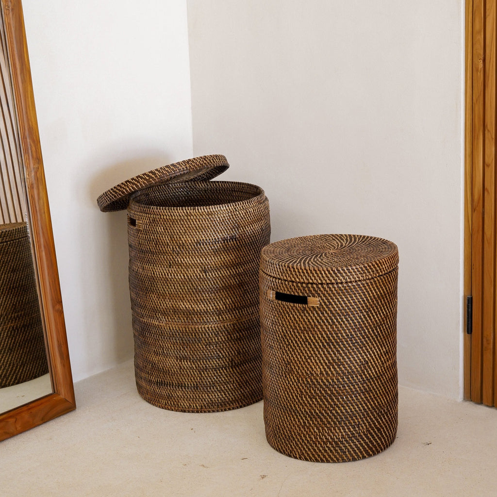 Rattan Wäschekorb Aga - Rattan mit Deckel braun