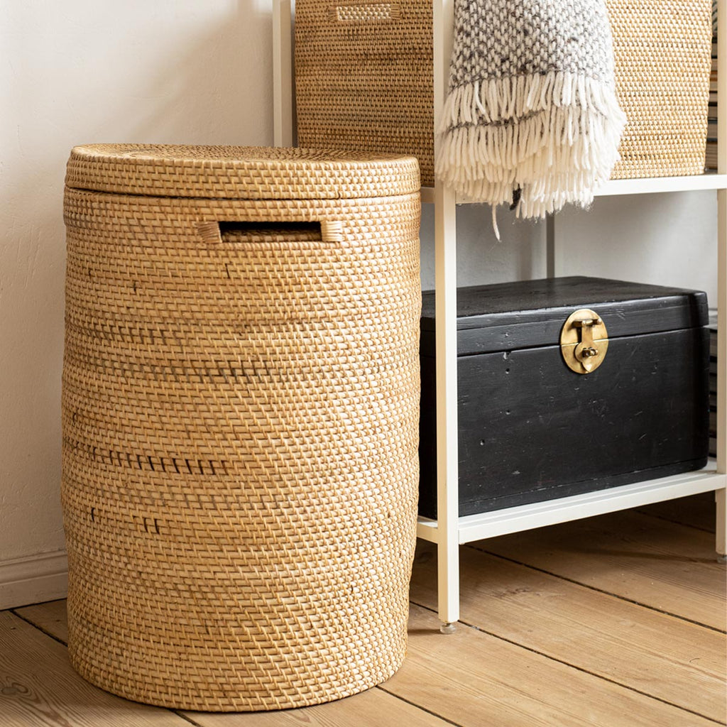 Aga Wäschekorb mit Deckel – Handgefertigt, Rund, in Natur