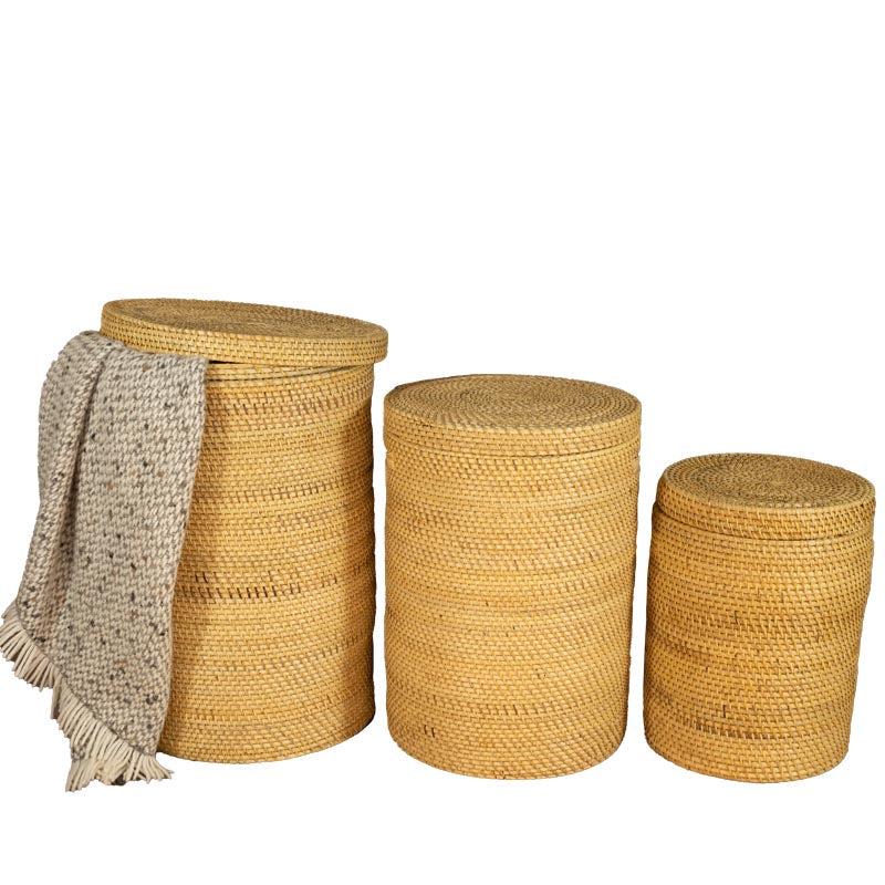 Aga Wäschekorb mit Deckel – Handgefertigt, Rund, in Natur